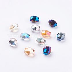 Electroplate Glass Beads, Half Plated, Faceted, Hexagon, Mixed Color, 14x12x10mm, Hole: 1mm