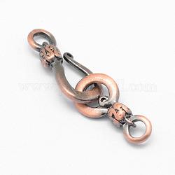 Brass S Hook Clasps, Cadmium Free & Lead Free, Rack Plating, Brushed Red Copper, Brushed Red Copper, 35.5mm, Hole: 3mm