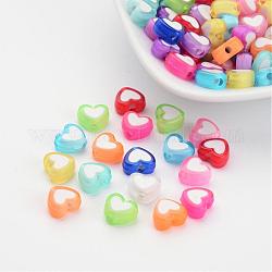 Transparent Herz Acrylperlen, Perle in Perlen, Mischfarbe, 7x8x4 mm, Bohrung: 2 mm