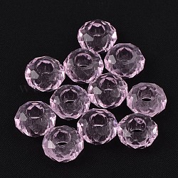 Glass European Beads, Large Hole Beads, No Metal Core, Rondelle, Pink, 14x8mm, Hole: 5mm