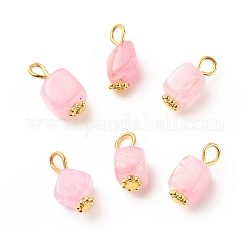 Pendentifs d'agate naturelle, avec accessoires en fer plaqués or , cube, perle rose, 14~16x7~8x6~7.5mm, Trou: 2~4mm