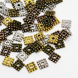 Tibetan Style Beads Alloy Square Spacer Beads, Cadmium Free & Nickel Free & Lead Free, Mixed Color, 7x7x2mm, Hole: 2mm, about 640pcs/200g