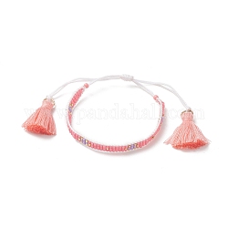 Quastenarmband, handgefertigtes japanisches Samenkreuz geflochtenes verstellbares Armband für Frauen, rosa, Innendurchmesser: 1-3/4~3-3/4 Zoll (4.5~9.5 cm)