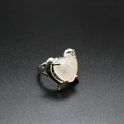 Anelli regolabili a cuore in quarzo rosa naturale, anello in ottone platino, misura degli stati uniti 8 (18.1mm)