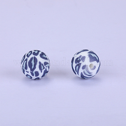 Rond imprimé avec perles focales en silicone à motif imprimé léopard, noir, 15x15mm, Trou: 2mm