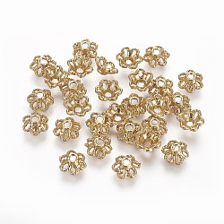 Ausgefallene Perlenkappen aus Legierung, langlebig plattiert, Blume, echtes 18k vergoldet, 6.5x2.7 mm, Bohrung: 1.4 mm