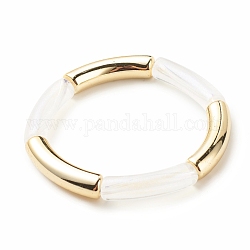Bracciale elastico da donna con tubo curvo in acrilico, oro, perline: 31x7.5x9.5 mm, diametro interno: 2 pollice (5.1 cm)