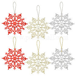 Ahadermaker 3 sacs 3 couleurs paillettes flocon de neige en plastique pendentif décorations, avec des fils, pour les décorations d'arbres de Noël, couleur mixte, 165x0.8mm, 12 pcs /sachet , 1 sac / couleur