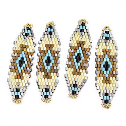 Liens de perles de rocaille japonaises miyuki & toho, motif de tissage, forme de la navette, colorées, 50~52x13~14x1.7mm, Trou: 1.5mm