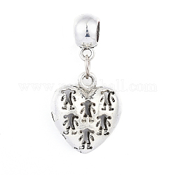 Ciondoli pendenti europei in lega di stile tibetano, Ciondoli di grandi dimensioni, cuore con la ragazza, argento antico, 39mm, pendenti: 23.5x20x8.5 mm, Foro: 5.5 mm