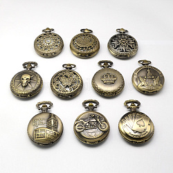 Старинные плоские круглые цинкового сплава кварцевые часы головки для карманные часы кулон ожерелье материалы, разнообразные, античная бронза, 59x46x14~17 мм, отверстие : 15~16x4~5 мм