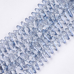Abalorios de vidrio electroplate hebras, facetados, ventilador, azul acero claro, 10x12.5x4mm, agujero: 1 mm, aproximamente 90 pcs / cadena, 19.2 pulgada