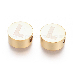 304 perline in acciaio inossidabile, piatta e rotonda con la lettera, letter.l, 10x4.5mm, Foro: 2 mm
