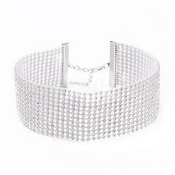 12-reihige Kristall-Strass-Choker-Halskette, Breite Strasskette für Damen, Platin Farbe, 12.4 Zoll (31.5 cm)
