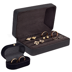 Fingerinspire 2 pz 2 stili rettangolo e ovale espositori per anelli in pelle PU, custodia per gioielli con interno in velluto per riporre gli anelli, nero, 7.4~12.6x3.9~8x3.4~4.65cm, 1pc / style