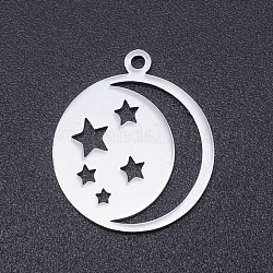 201 Stainless Steel Laser Cut Pendants, Star with Moon, Stainless Steel Color, 20.5x18x1mm, Hole: 1.4mm