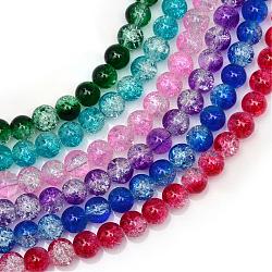 Baking Painted Crackle Glass Bead Strands, Round, Mixed Color, 6mm, Hole: 1.3~1.6mm, about 133pcs/strand, 31.4 inch