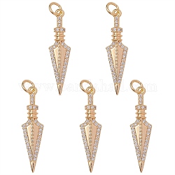 5Pcs Brass Micro Pave Clear Cubic Zirconia Pendants, with Jump Ring, Darts, Real 18K Gold Plated, 28.5x7x3.5mm, Jump Ring: 4.9x0.7mm, 3.5mm inner diameter