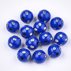 Perles acryliques plaquées, métal enlacée, ronde, bleu, 9~10x9mm, Trou: 2mm, environ 1000 pcs/500 g