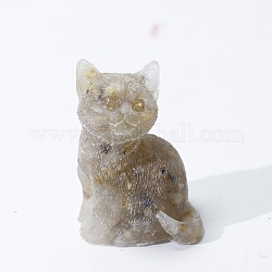Décorations d'exposition artisanales en copeaux de quartz rutilé naturel et en résine, figurine en forme de chat, pour la maison ornement feng shui, 75x50x36mm