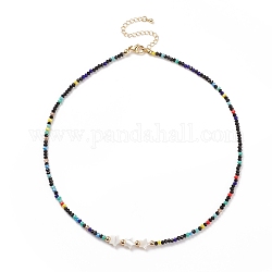 Collier étoile coquillage et perles de verre pour femme, colorées, 17.09 pouce (43.4 cm)