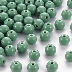 Perles acryliques opaques, ronde, bleu cadet, 8x7mm, Trou: 2mm, environ 111 pcs/500 g
