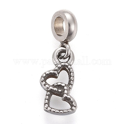304 charms in acciaio inox, cuore con il cuore, argento antico, 14.5mm, pendente: 9.2x4.5x1.8mm, foro: 2.5mm
