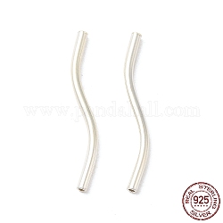 925 Sterling Silver Beads, Wavy Tube Beads, Silver, 24x1.5mm, Hole: 0.8mm, about 45pcs/10g