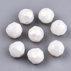 Perles acryliques laquées, de Style caoutchouté, facette, ronde, blanc crème, 13.5mm, Trou: 2mm, environ 420 pcs/500 g