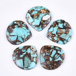Pendentifs assemblés en bronzite naturelle et turquoise synthétique, larme, bleu ciel, 40.5x40.5x7mm, Trou: 1.2mm