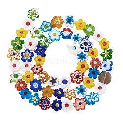 Chapelets de perle de millefiori en verre manuelles, fleur, couleur mixte, 8~11x3mm, Trou: 1mm, Environ 50~53 pcs/chapelet, 16 pouce