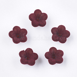 Calottes en acrylique flocky, 5 pétales, fleur, rouge foncé, 12x12x7.5mm, Trou: 1mm