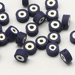 Handmade Polymer Clay Flat Round with Dot Beads, Midnight Blue, 10x5mm, Hole: 2mm