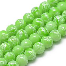 Chapelets de perles en verre d'effilage, cuisson peint, teinte, ronde, lime, 8~8.5mm, Trou: 1.5mm, Environ 105 pcs/chapelet, 31.8 pouce
