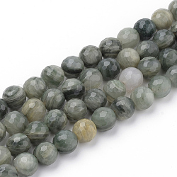 Chapelets de perles en jaspe verte naturelle de la ligne, facette, ronde, 8~8.5mm, Trou: 1mm, Environ 47 pcs/chapelet, 15.5 pouce