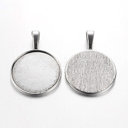 Tibetan Style Alloy Pendant Cabochon Settings, Plain Edge Bezel Cups, DIY Findings for Jewelry Making, Flat Round, Cadmium Free & Lead Free, Antique Silver, Tray: 25mm, 38x27x2mm, Hole: 5x9mm