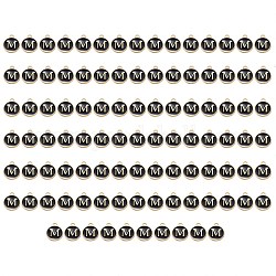 Позолоченные подвески из эмалевого сплава, эмалированные блестки, плоско-круглые, чёрные, letter.m, 14x12x2 мм, отверстие : 1.5 мм, 100 шт / коробка