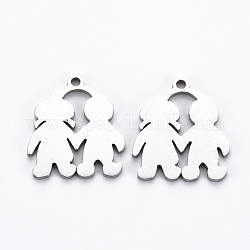 201 Stainless Steel Pendants, Cut, Boy and Girl, Stainless Steel Color, 17.5x15x1mm, Hole: 1.4mm