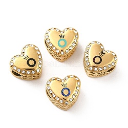 304 Edelstahl europäische Korne, Großloch perlen, mit Strass und Emaille, Herz mit Ring, Mischfarbe, golden, 11.5x12.5x8.2 mm, Bohrung: 4.2 mm