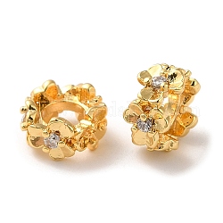 Perline zirconi micro pave  in ottone, Anello con fiore, vero placcato oro 18k, 8x4.5mm, Foro: 4 mm