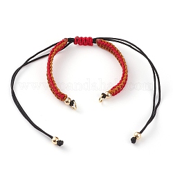 Fabrication de bracelet tressé en fil de nylon réglable, avec perles en laiton doré et 304 anneaux de saut en acier inoxydable, rouge, 4-3/8 pouce (11 cm) ~ 12-1/4 pouces (31 cm)