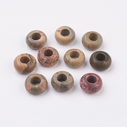 Natürliche polychrome Jaspis/Picasso-Stein/Picasso-Jaspis europäische Perlen, Großloch perlen, Rondell, 12x6 mm, Bohrung: 5 mm