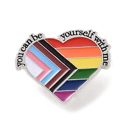 Rainbow Color Pride Flag Enamel Pin, Alloy Brooch for Backpack Clothes, Heart Pattern, 30x24mm
