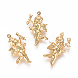304 ciondoli in acciaio inossidabile, angelo / cupido / cherubino, oro, 29x16.5x5mm, Foro: 0.8 mm