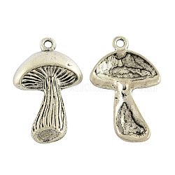 Tibetan Style Alloy Mushroom Pendant, Cadmium Free & Lead Free, Antique Silver, 18.5x18x1mm, Hole: 2mm