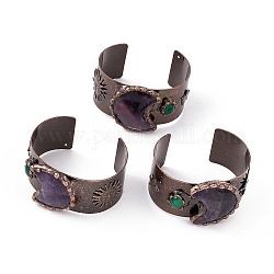 Natural Amethyst Open Cuff Bangles, Brass Jewelry for Women, Cadmium Free & Lead Free, Red Copper, Inner Diameter: 2-3/8x1-3/4 inch(6~6.1x4.5~4.6cm)