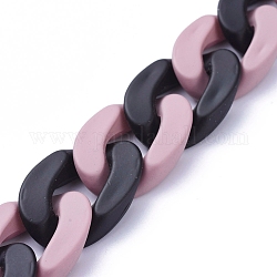 Handmade Opaque Spray Painted Acrylic Curb Chains, Cuban Link Chains, for Jewelry Making, Flamingo, Link: 30x20.5x6mm, 39.37 inch(1m)/strand
