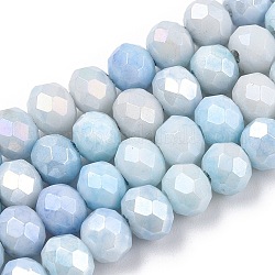 Brins de perles de verre plaquées à facettes, de couleur plaquée ab , abaque, bleu clair, 6x5mm, Trou: 1.2mm, Environ 88~89 pcs/chapelet, 17.05 pouce ~ 17.32 pouces (43.3~44 cm)