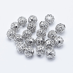 Messing Perlen, langlebig plattiert, Echt platiniert, Nickelfrei, hohl, Runde, 8 mm, Bohrung: 3 mm