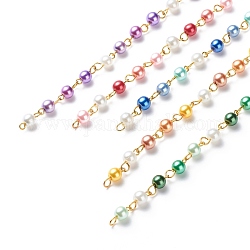 Handmade Glass Pearl Beaded Chains, with Brass Eye Pins, Unwelded, Mixed Color, 13x6mm, about 3.28 Feet(1m)/Strand